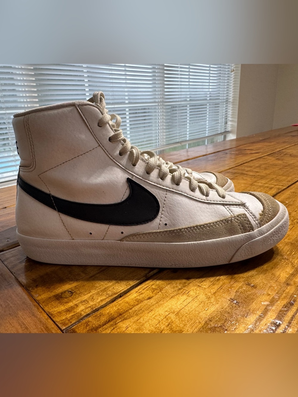 Nike Youth Blazer Mid ‘77 White High-Top Sneakers with Black Swoosh - 6Y